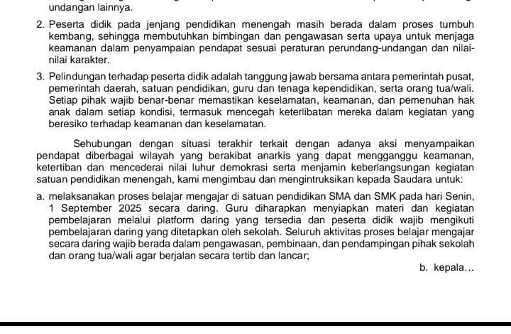 Surat Edaran Disdikbud Kalsel: Hak Siswa Berpendapat Tetap Terjamin, Keamanan Diutamakan