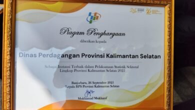 Dinas Perdagangan Kalsel Raih Penghargaan Instansi Terbaik Statistik Sektoral dari BPS
