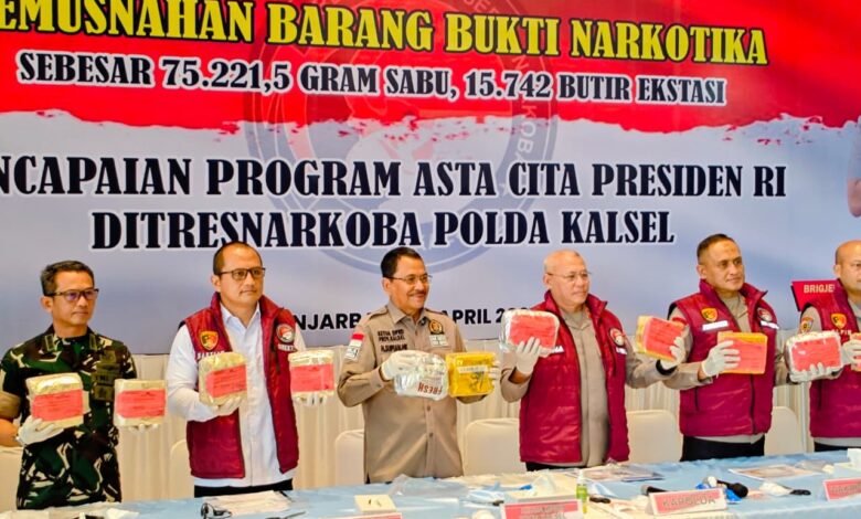 Polda Kalsel Musnahkan 75,2 Kg Sabu dan Ribuan Ekstasi, Kapolda: Selamatkan Ratusan Ribu Jiwa