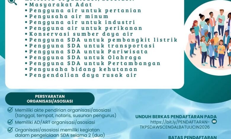 PUPR Kalsel Buka Rekrutmen Anggota TKPSDA WS Cengal–Batulicin Unsur Non Pemerintah